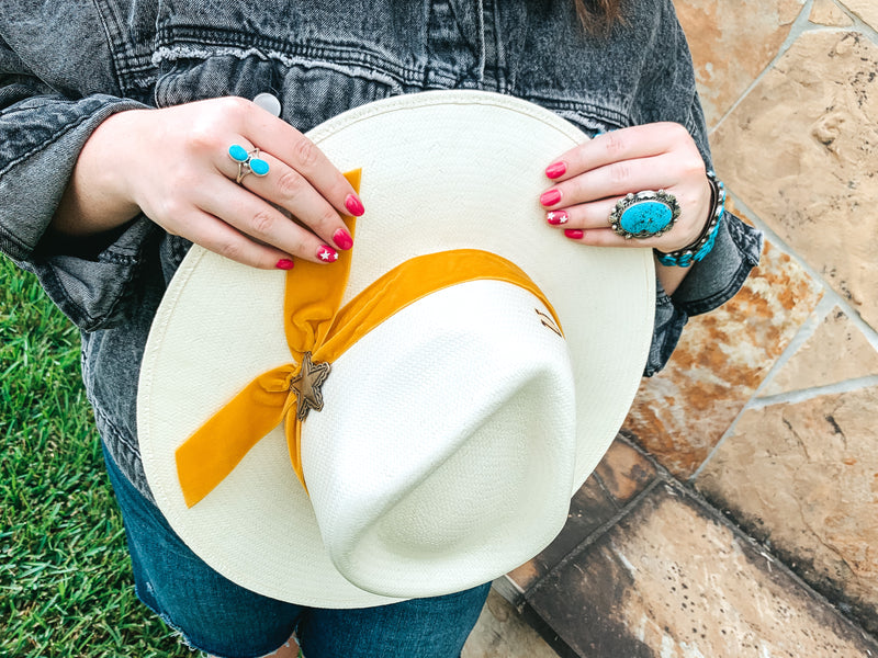 Charlie 1 Horse | Lone Star Love Straw Hat with Yellow Velvet Ribbon Band and Barbosa Star Concho Pin
