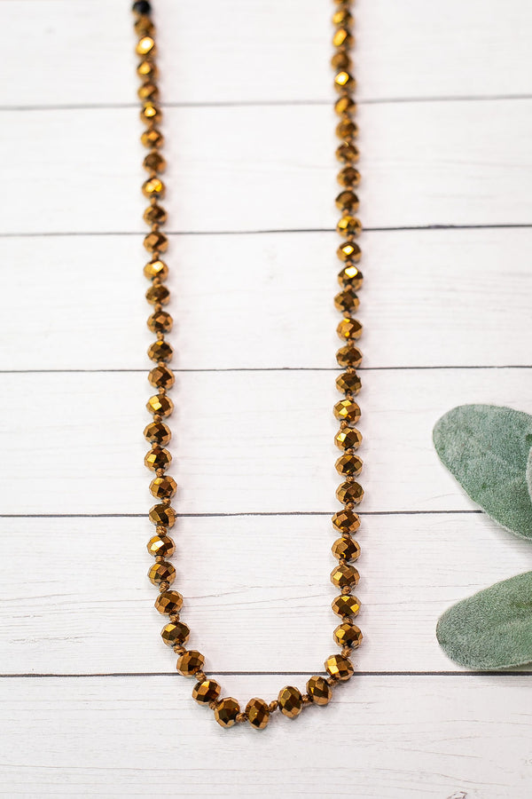 36 Inch Long Layering 8mm Crystal Strand Necklace in Dark Gold