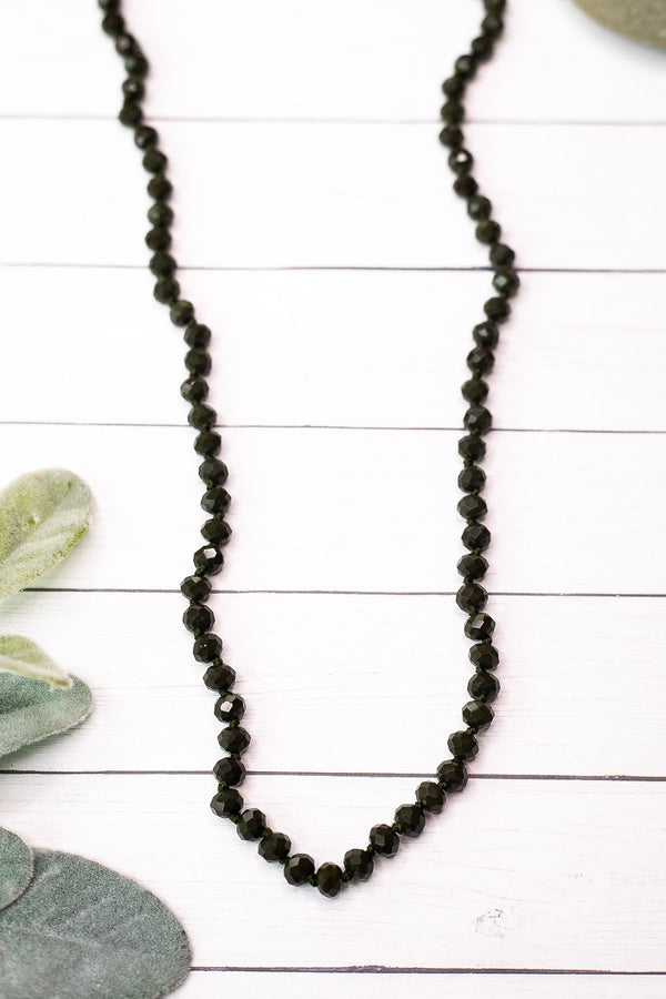 36 Inch Long Layering 8mm Crystal Strand Necklace in Olive Green