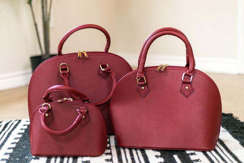 Medium Dome Satchel Purse with Two Handles in Wine