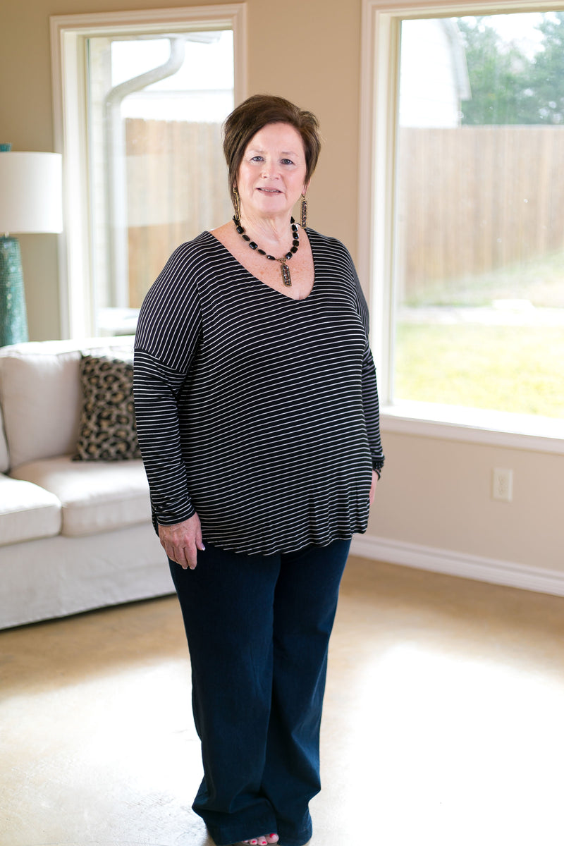 A Friend of Mine Striped Piko Top in Black