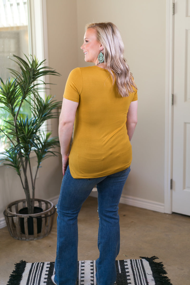 Simply The Best V Neck Short Sleeve Tee Shirt in Mustard Yellow