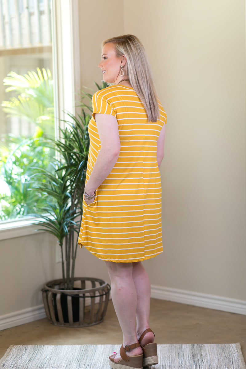 Beyond Reason Stripe Tee Shirt Dress in Mustard Yellow