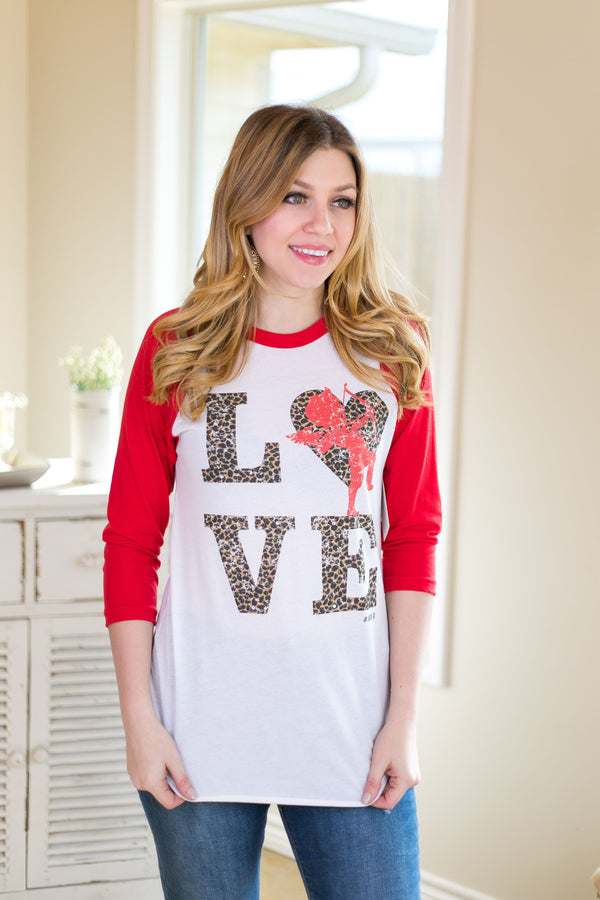 Cheetah Love Cupid Baseball Tee in Red