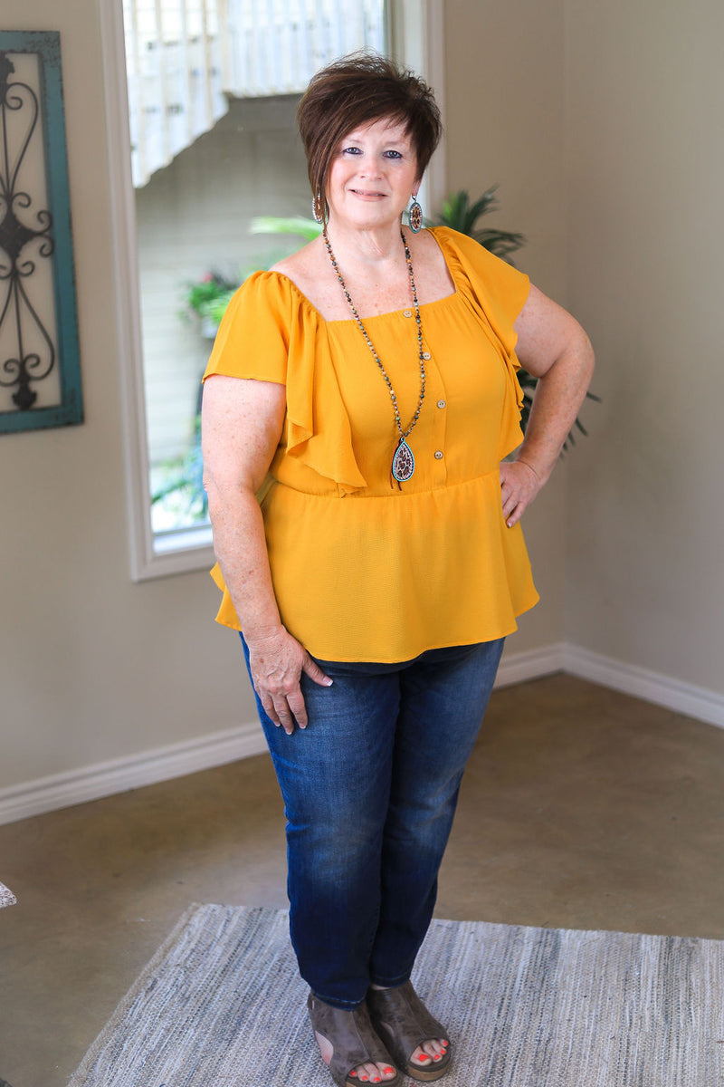 Plus Size | Resounding Success Peplum Top with Button Detail in Mustard Yellow