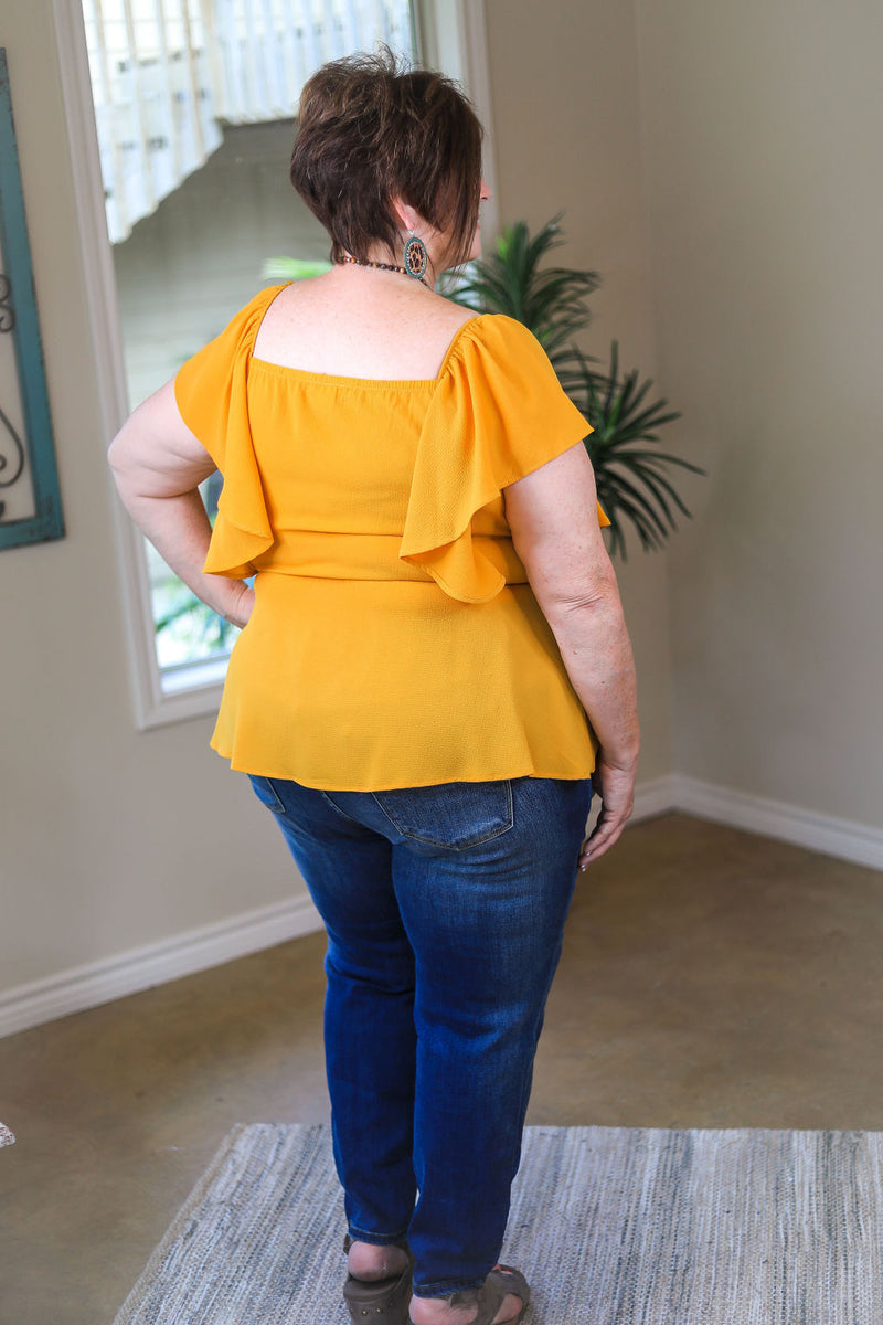 Plus Size | Resounding Success Peplum Top with Button Detail in Mustard Yellow