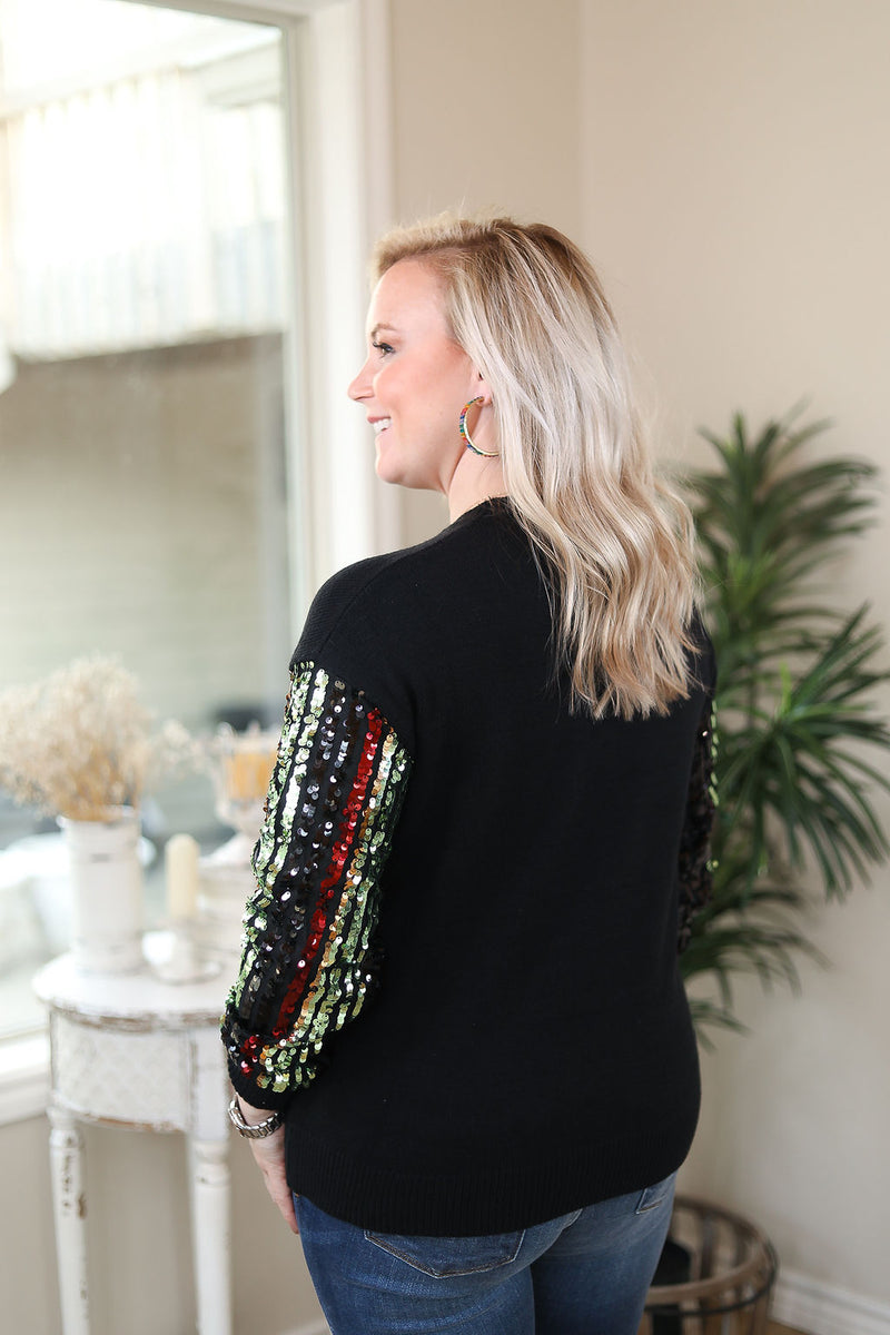 Chasing That Neon Rainbow Sweater Top with Rainbow Sequin Sleeves