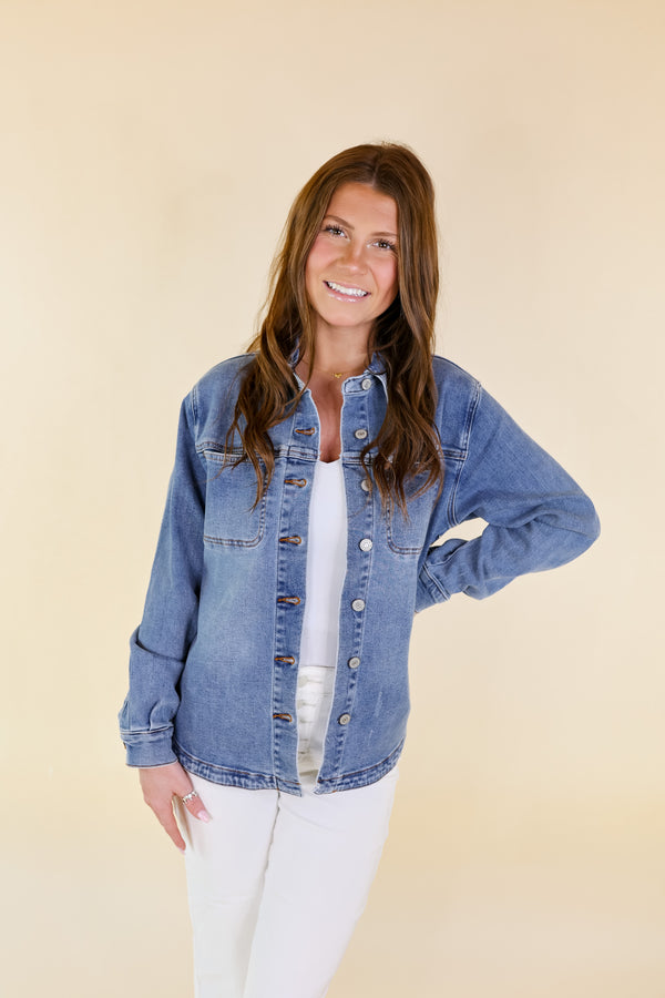 Judy Blue | Feeling Refreshed Button Up Denim Shacket in Medium Wash