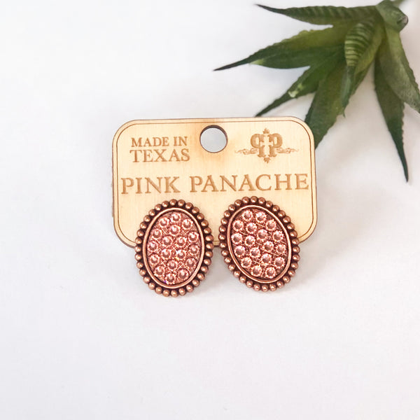 Pink Panache Mini Rose Gold Oval Stud Earrings with Rose Blush Crystals