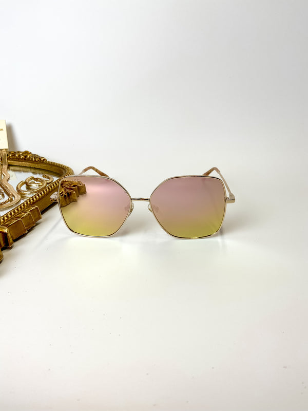 DIFF | Iris Cherry Blossom Mirror Sunglasses in Gold Tone