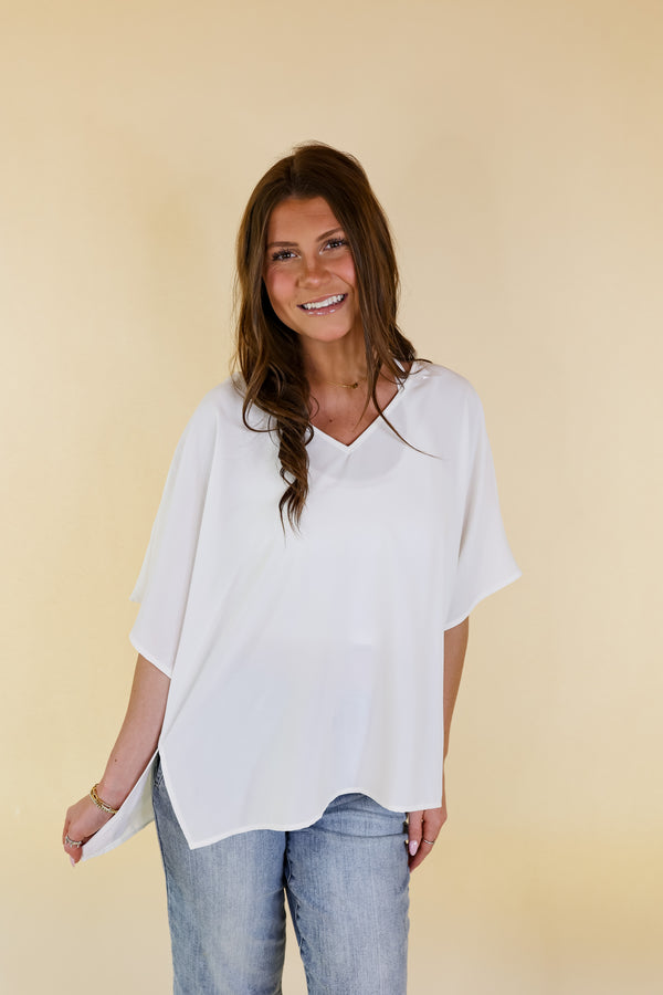 Majestic Moment V Neck Poncho Top in Ivory