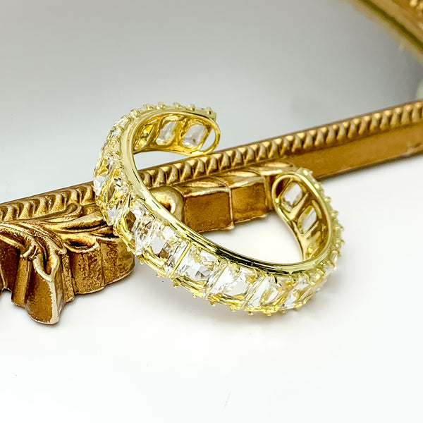 Sorrelli | Julianna Rectangle Crystal Cuff Bracelet in Bright Gold Tone and Clear