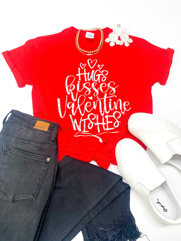 Youth | Hugs, Kisses, and Valentine Wishes Graphic Tee in Red