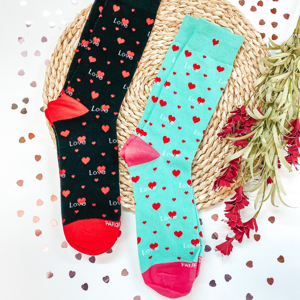 Valentine's Socks | All My Love Crew Socks in Black or Mint