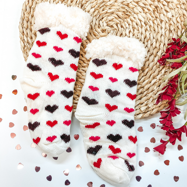 Valentine's Socks | Youth Love You Heart Sherpa Socks in White