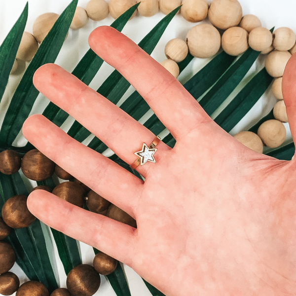 Crystalized Star Gold Tone Ring in Silver