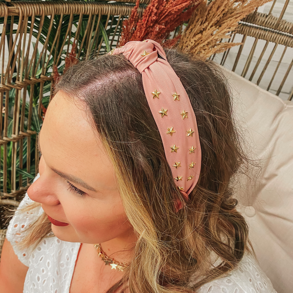 Gold Star Detailed Headband in Dusty Pink