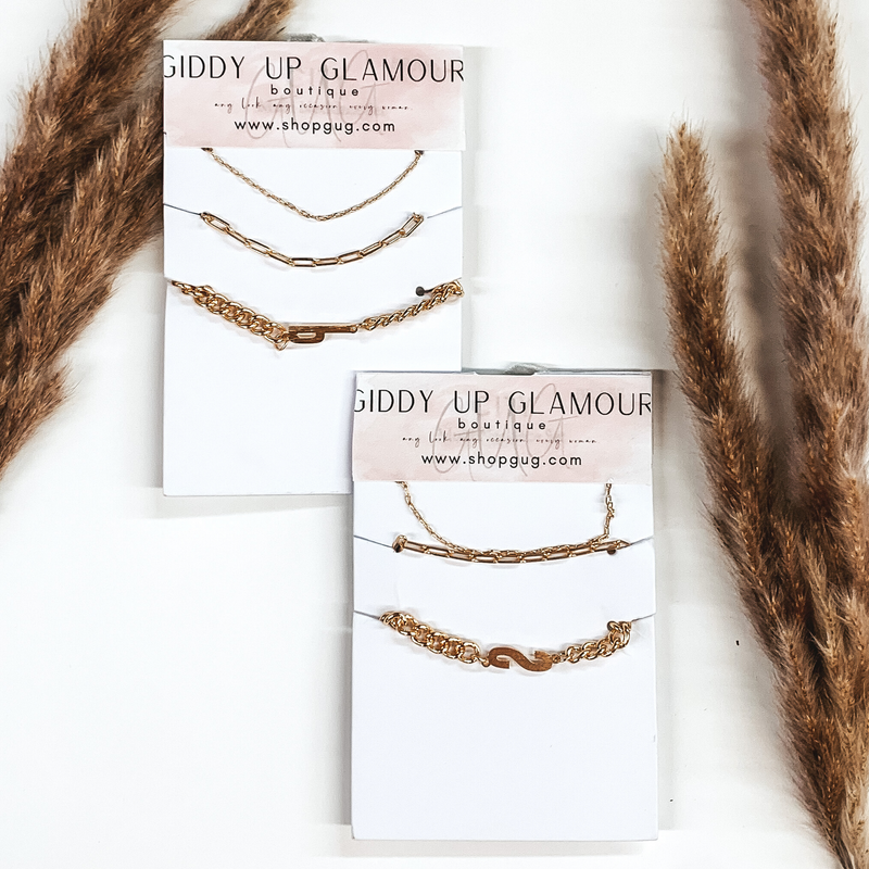 Initial Multi Chained Necklace Set in Gold