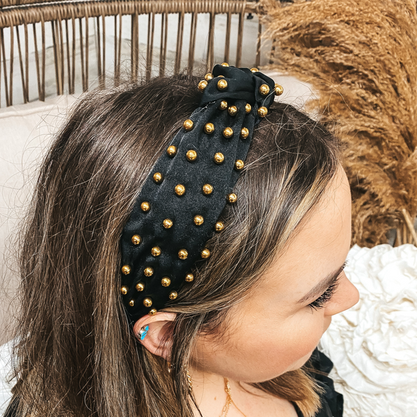 Plain Headband with Gold Beads in Black