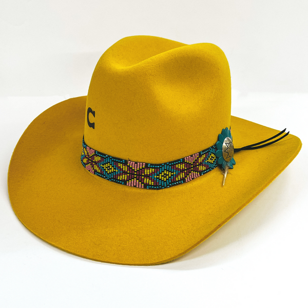 Charlie 1 Horse | Gold Digger Wool Felt Hat with Beaded Band and Silver Concho in Yellow