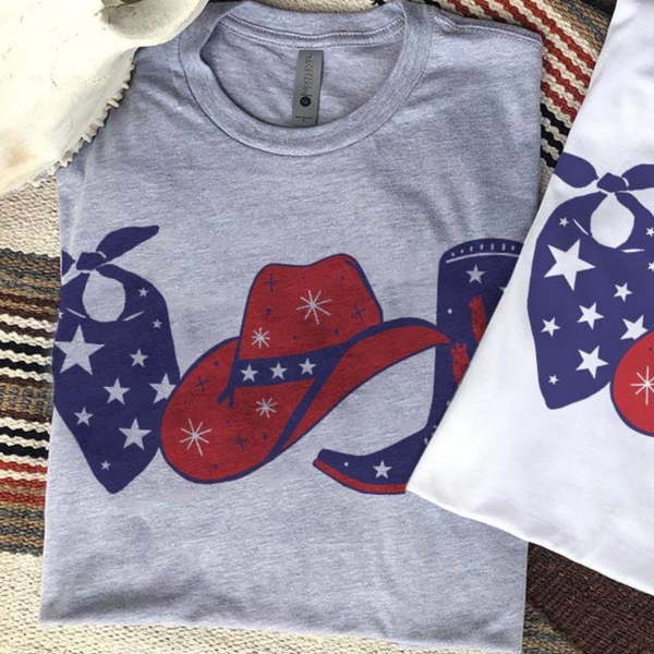 Online Exclusive | Red, White and Western Graphic Tee in Gray