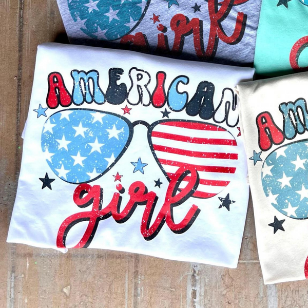 Online Exclusive | American Girl with Stars and Glasses Graphic Tee in White