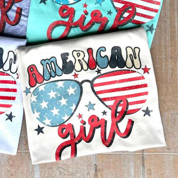 Online Exclusive | American Girl with Stars and Glasses Graphic Tee in Cream