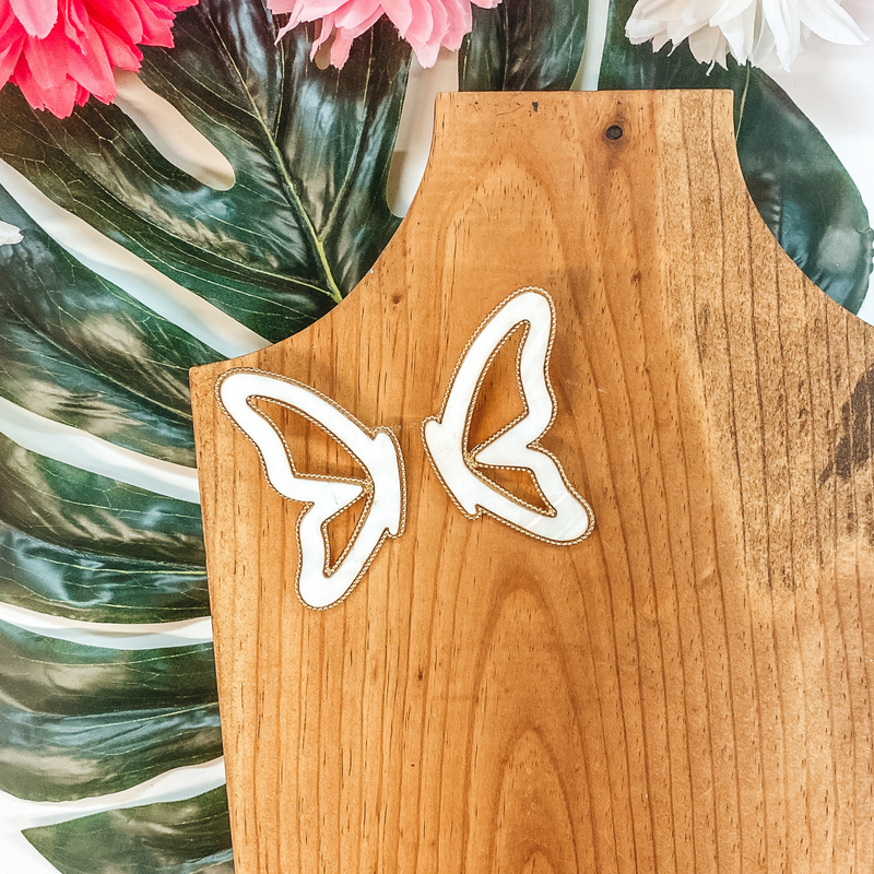 Butterfly Kisses Shell Butterfly Earrings with Gold Trim in Mother of Pearl