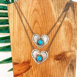 Rick Enriquez | Navajo Handmade Sterling Silver Necklace with Heart Pendant and Turquoise Stone