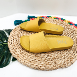Last Chance Size 7 | Corky's | Backyard Leather Slide On Sandals in Yellow