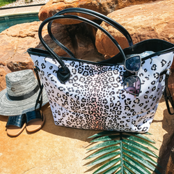 Living Large on Vacay Time Large Weekender Canvas Tote in Black and White Leopard Print