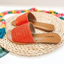 Palm Beach Stroll One Strap Woven Square Toe Slip On Sandals in Coral
