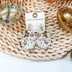 Hoppy Easter Sequin Beaded Easter Egg Earrings in White