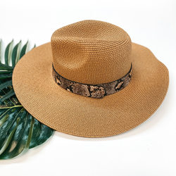 Big Bright Skies Straw Floppy Hat with Snakeskin Band in Tan
