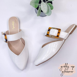 Last Chance Size 6 | Picture Perfect Buckle Mule Flats in White Croc