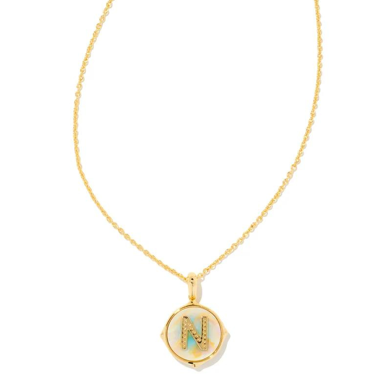 Kendra Scott | Initial Gold Disc Reversible Pendant Necklace in Iridescent Abalone