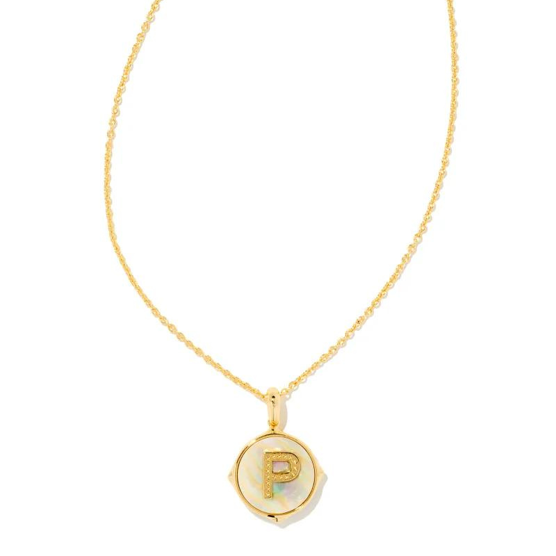 Kendra Scott | Initial Gold Disc Reversible Pendant Necklace in Iridescent Abalone
