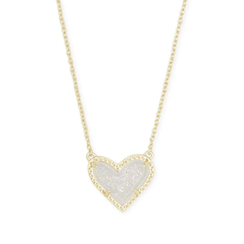 Kendra Scott | Ari Heart Gold Pendant Necklace in Iridescent Drusy