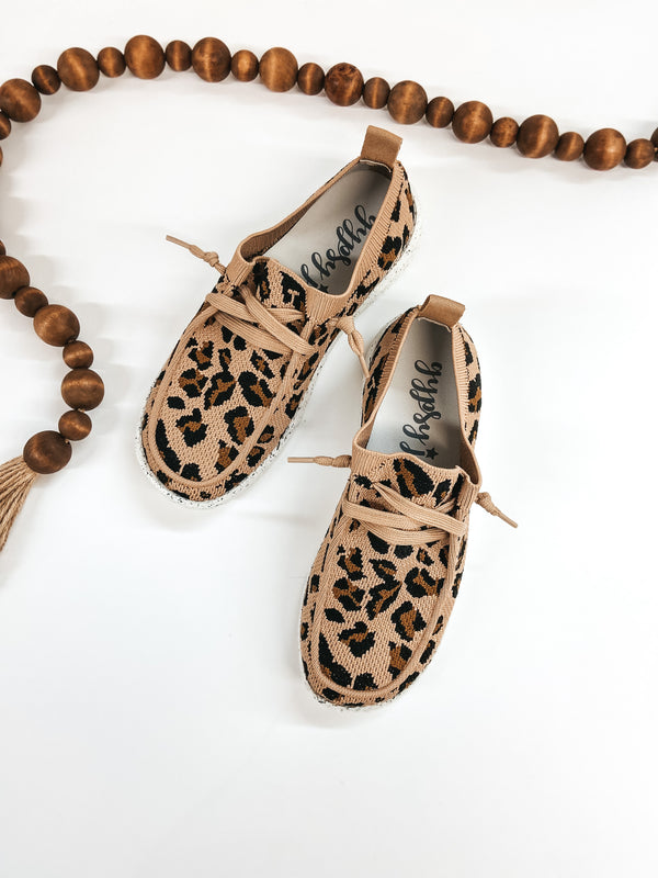 Very G | Have To Run Knit Stretch Slip On Loafers with Laces in Leopard Print