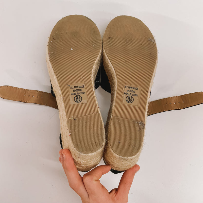 Model Shoes Size 8.5 & 11 | Meet Me Here Espadrille Sandal Wedges in Black