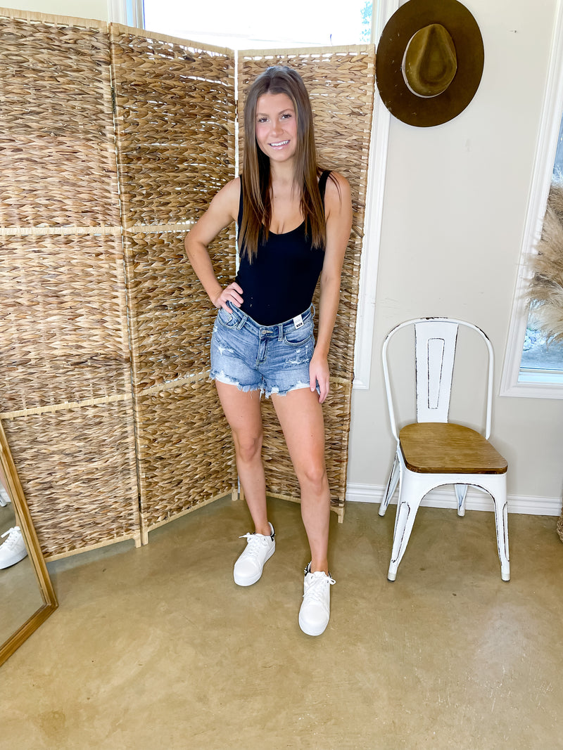 Judy Blue | Lucky Day Destroyed Fray Hem Shorts in Light Wash