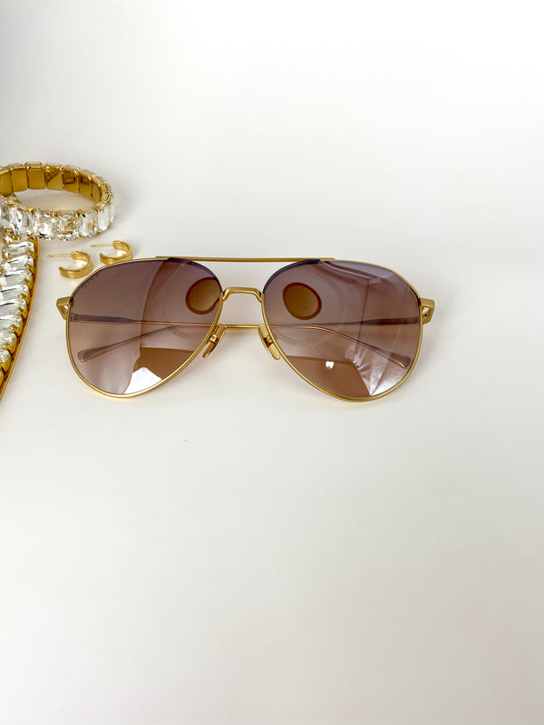 DIFF | Dash Rose Taupe Mirror Lens Sunglasses in Gold Tone