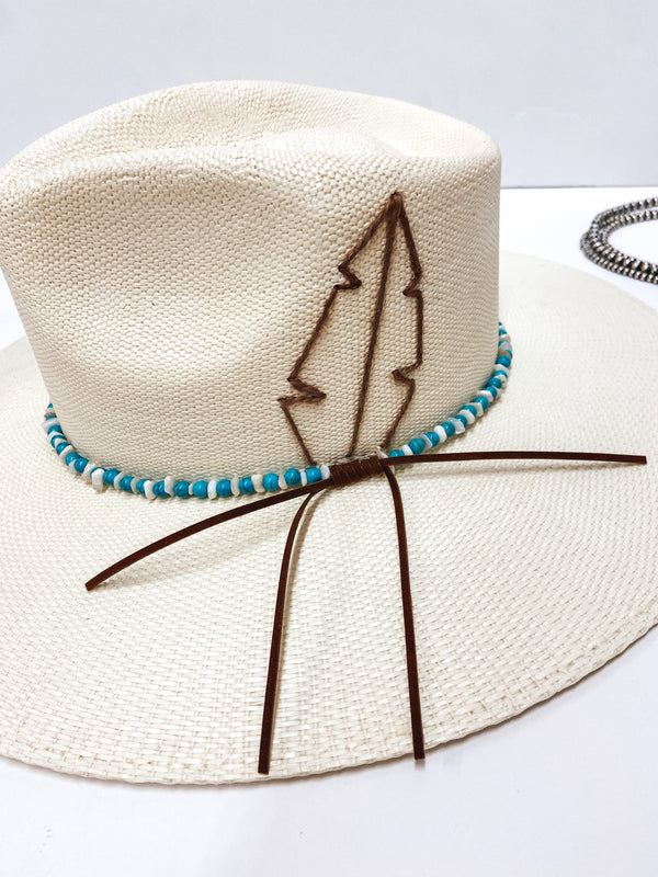 Charlie 1 Horse | Midnight Toker Straw Stiff Brim Hat with Embroidered Feather and Beaded Band in Natural