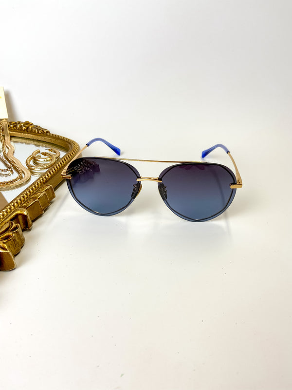 DIFF | Lenox Polarized Blue Gradient Lens Sunglasses in Gold Tone