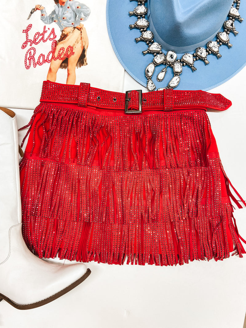 Cowboy Killer Crystal Fringe Mini Skort in Red