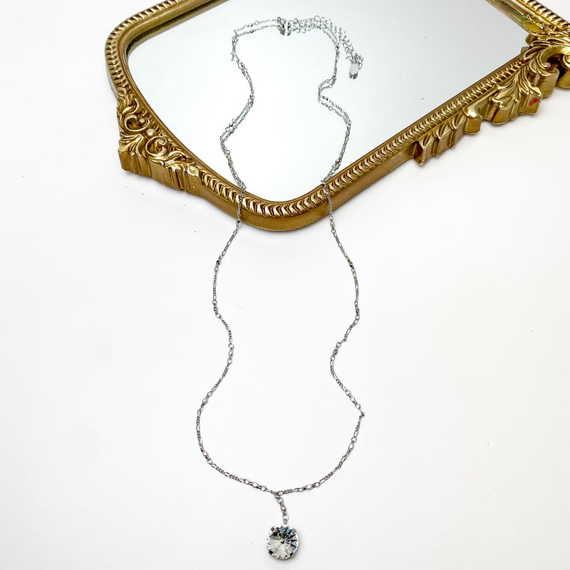 Sorrelli | Nadine Long Crystal Pendant Necklace in Palladium Silver Tone and Clear