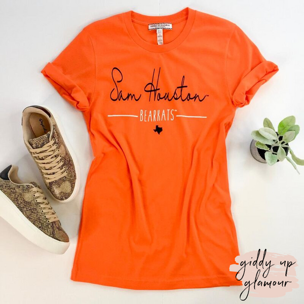 SHSU | Sam Houston Bearkats Cursive Short Sleeve Tee Shirt in Orange