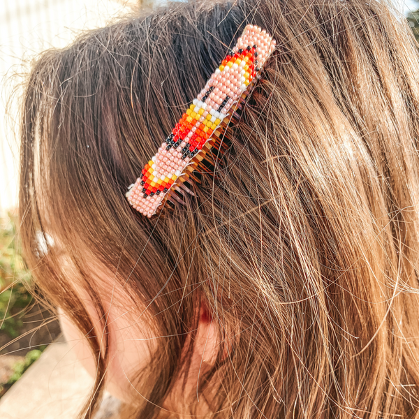 Louisse Yazzie | Navajo Handmade Aztec Beaded Navajo Hair Clip in Light Pink