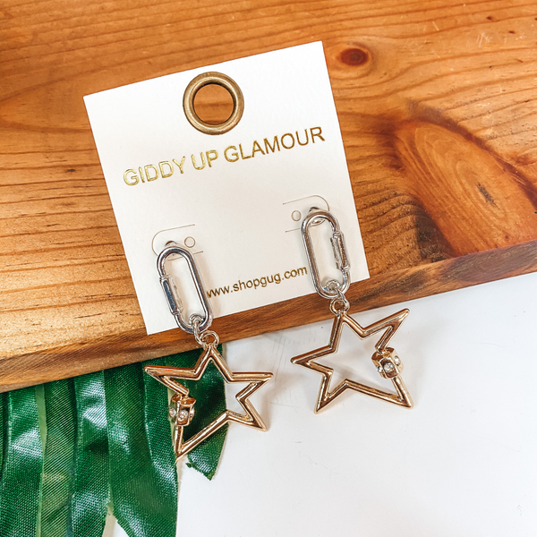 Catching Stars Star Dangle Earrings with Crystal Accents in Gold