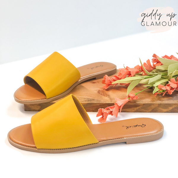 Last Chance Size 6.5 | Beach Babe Slide On Sandals in Mustard Yellow